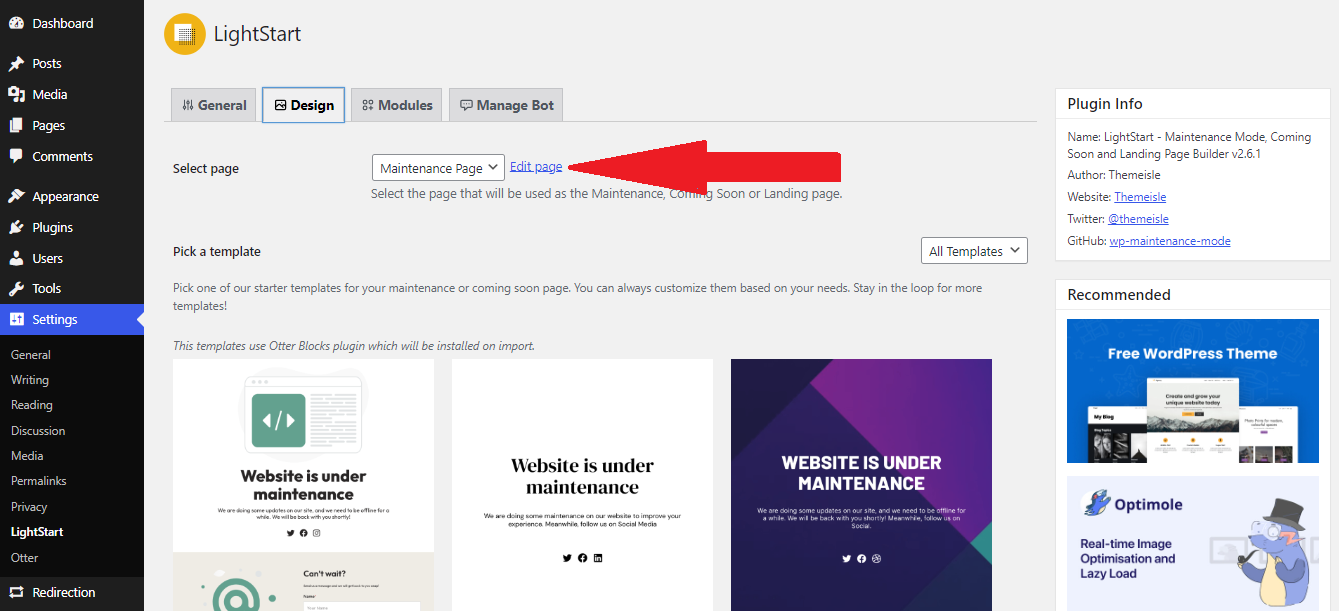 如何通过5个简单步骤启用WordPress维护模式 7 Design tab edit page