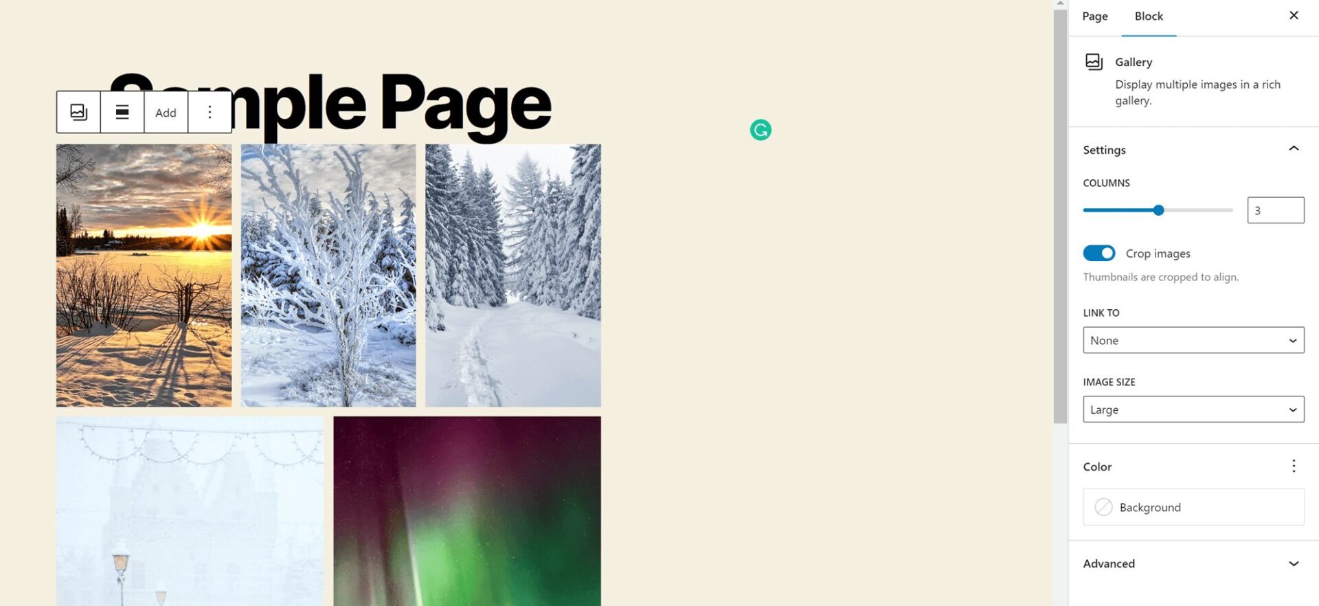 Gallery Block Settings