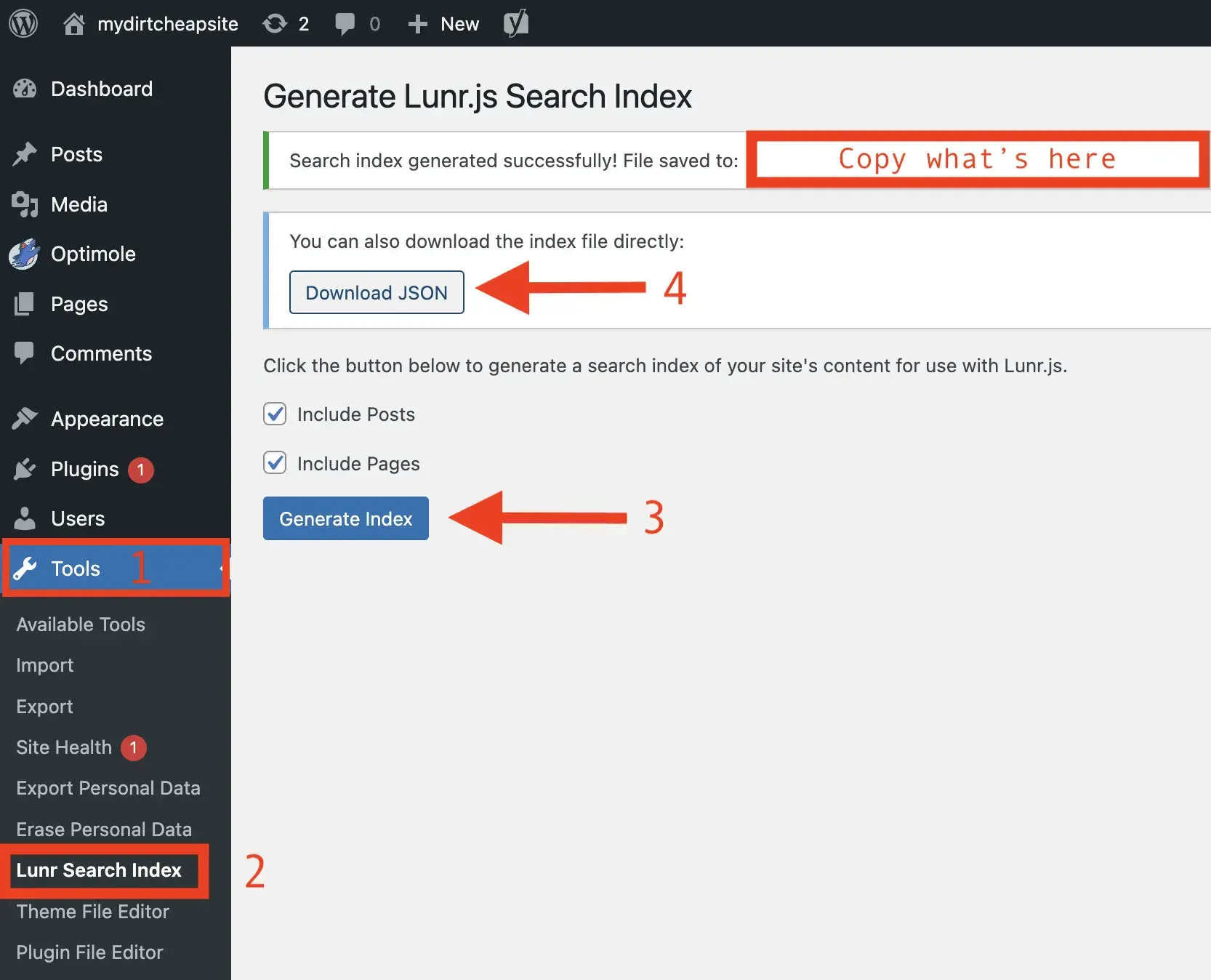 如何为静态 WordPress 网站免费添加搜索功能(使用 Lunr) 13 Generating JSON index file and copying location