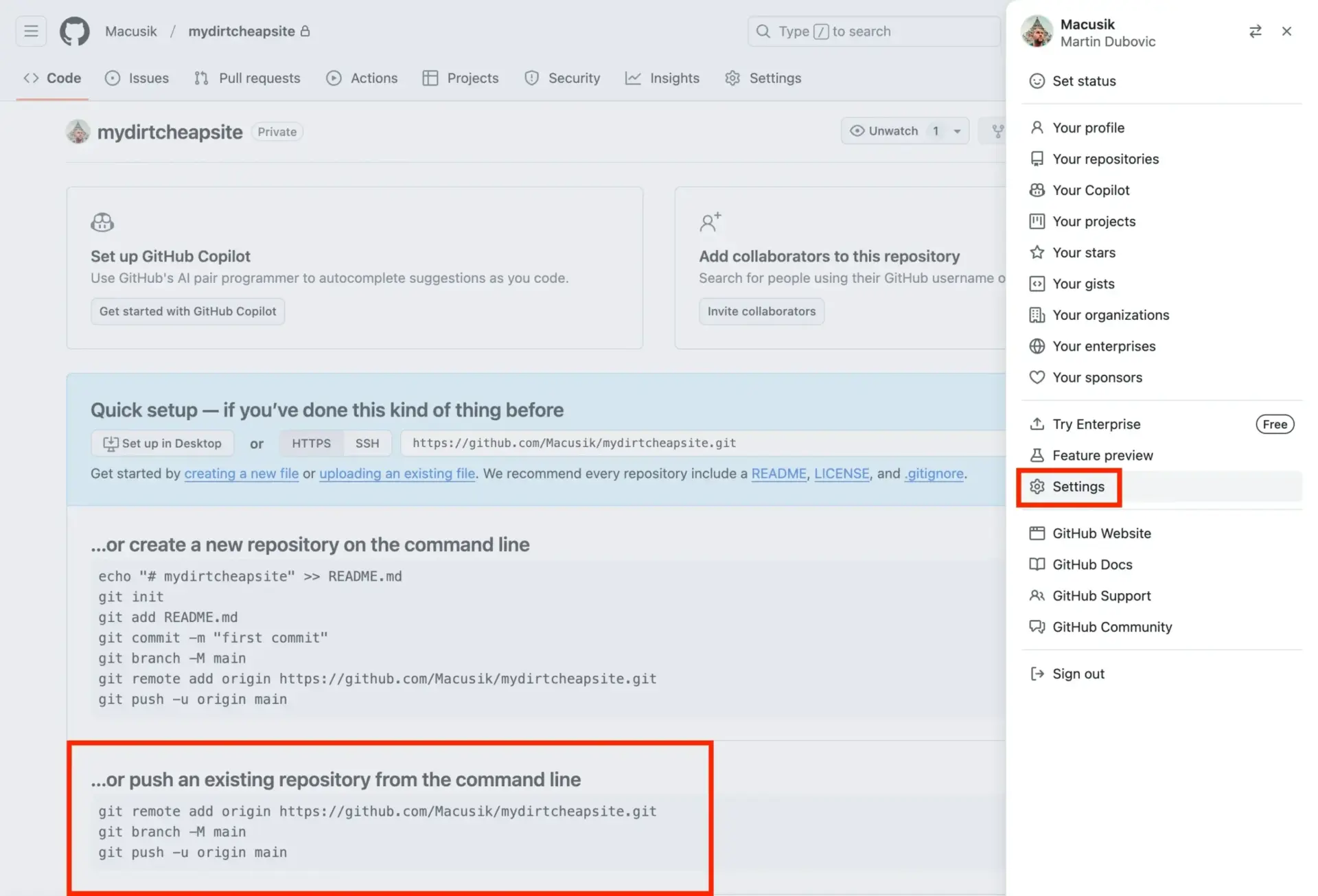 如何仅以每年 $10.44 的费用启动和维护一个 WordPress 网站(包含域名和托管) 17 Going to GitHub settings scaled 1