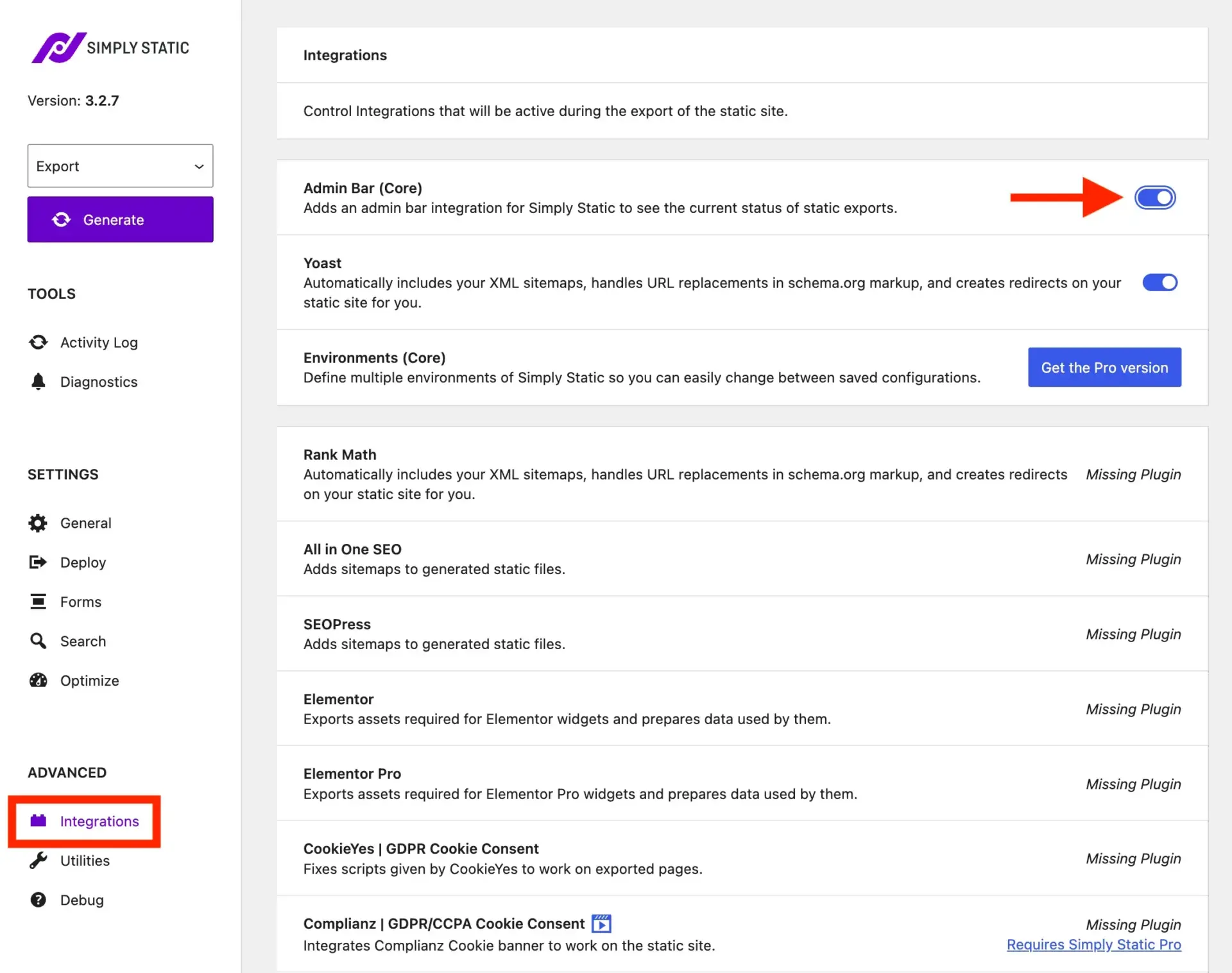如何仅以每年 $10.44 的费用启动和维护一个 WordPress 网站(包含域名和托管) 11 Integrations Section of Simply Static plugin