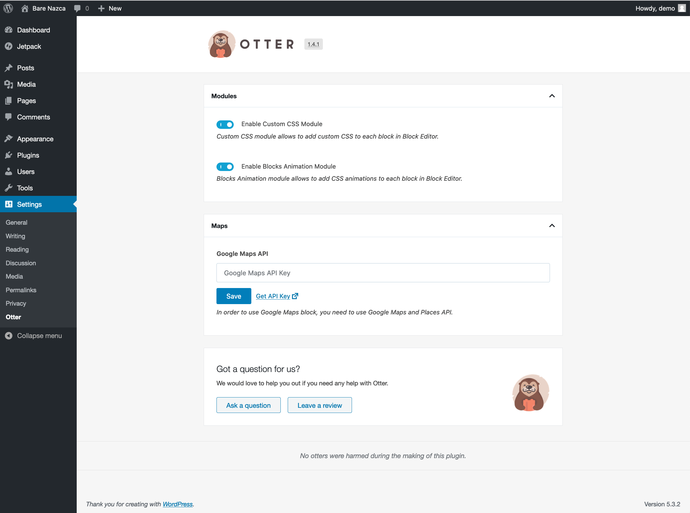 使用 Gutenberg 组件制作“插件选项页面” 3 Otter Options Page 1