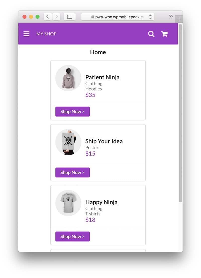 想基于WordPress和WooCommerce构建渐进式Web应用?方法如下(含代码示例) 7 PWA demo