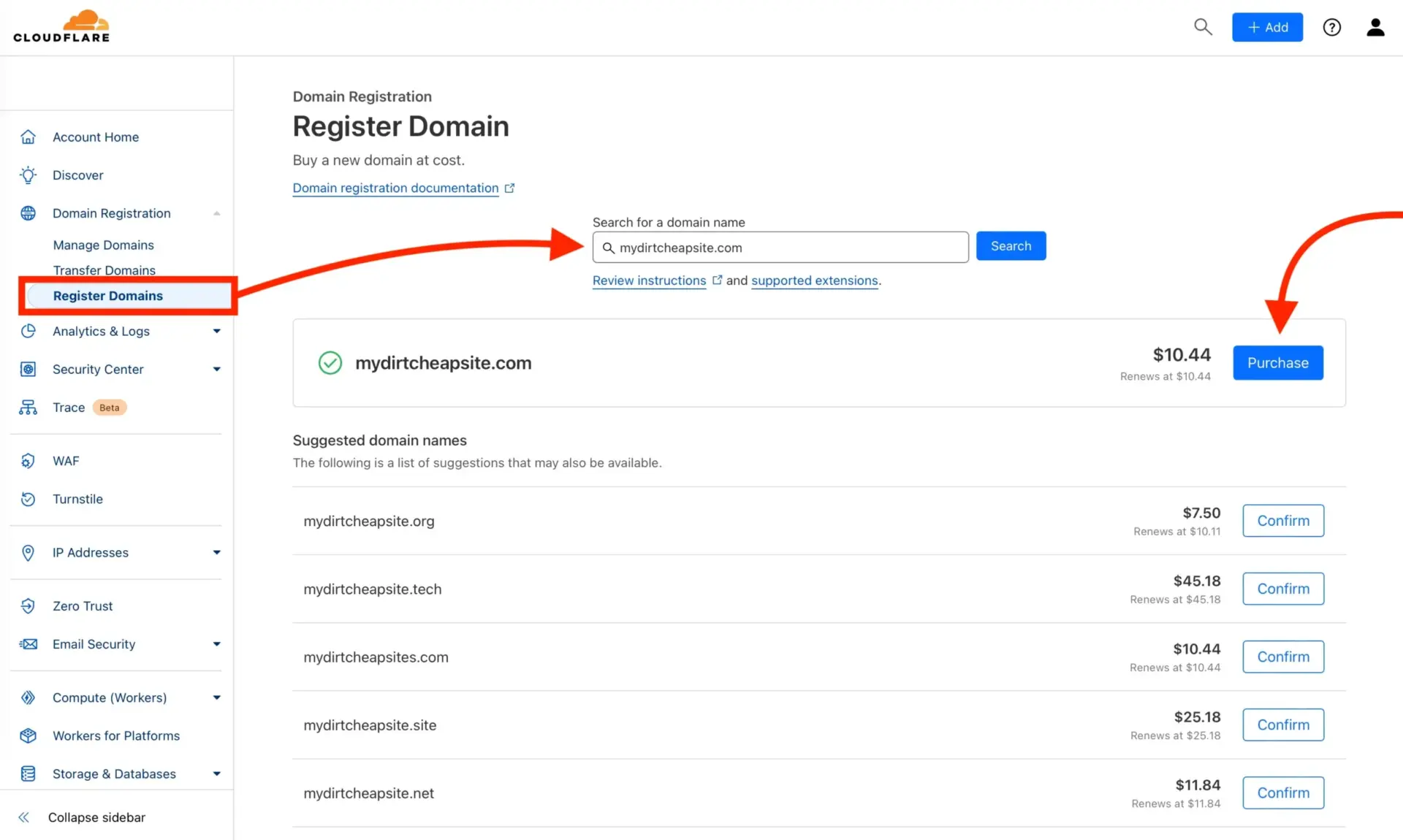 如何仅以每年 $10.44 的费用启动和维护一个 WordPress 网站(包含域名和托管) 2 Registering a new domain on Cloudflare Domains scaled 1