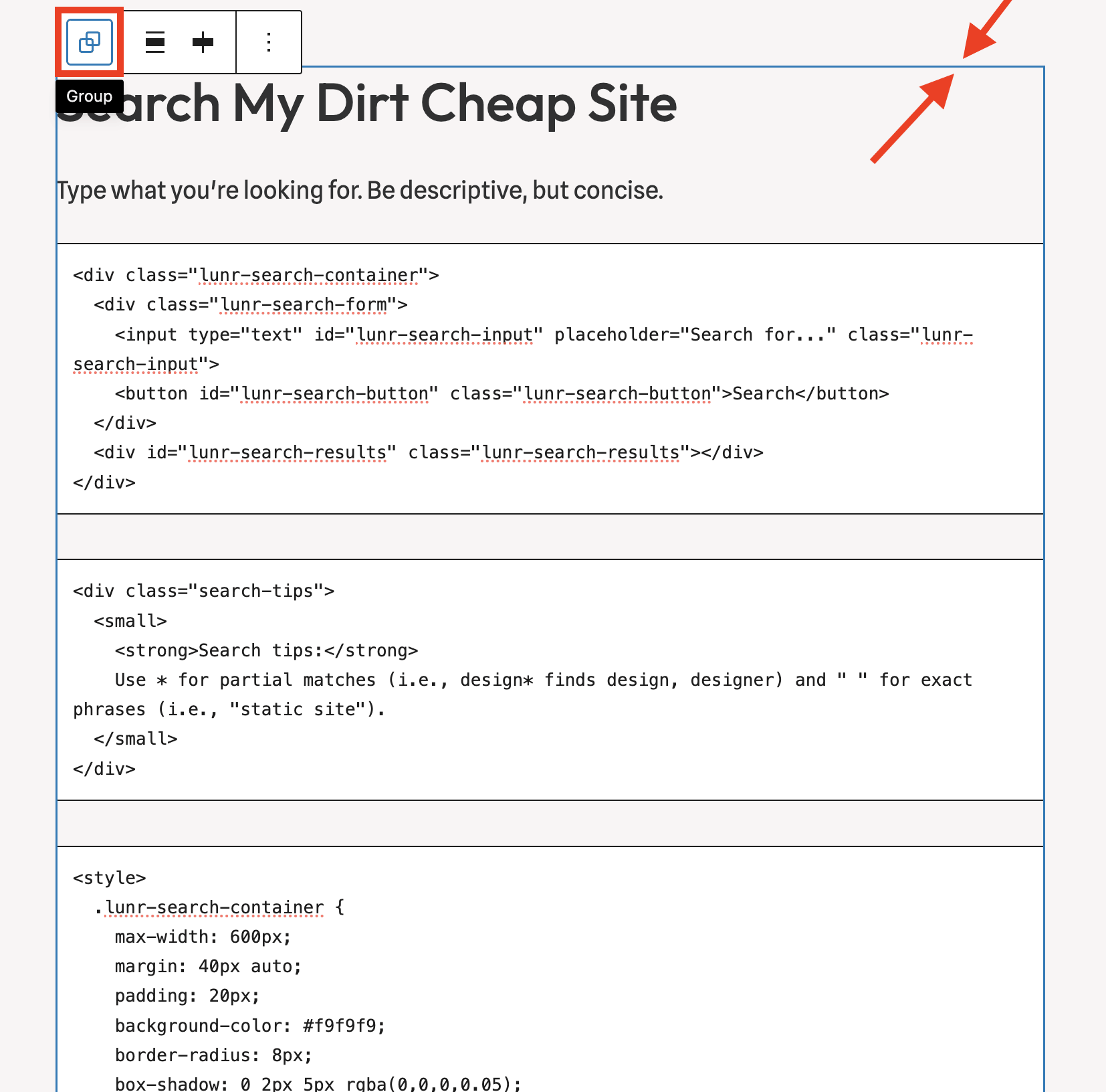 如何为静态 WordPress 网站免费添加搜索功能(使用 Lunr) 10 Search interface on the backend with CSS and JS added