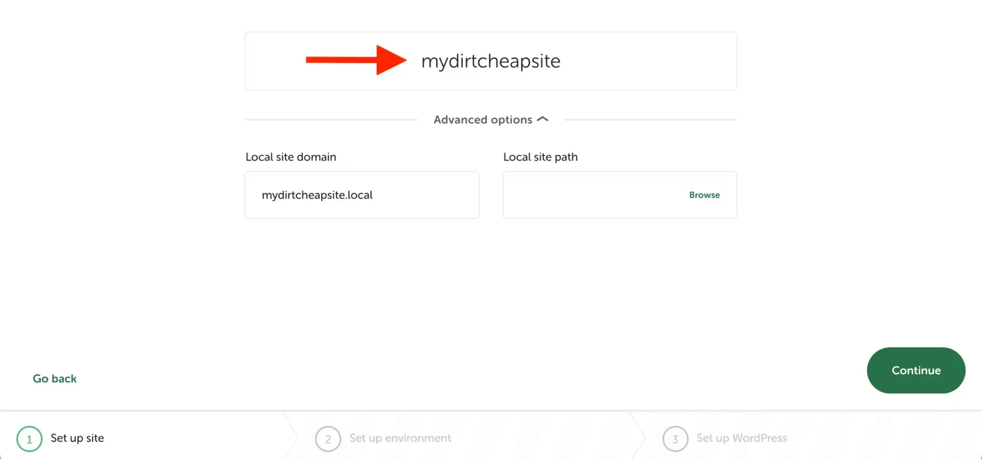 如何仅以每年 $10.44 的费用启动和维护一个 WordPress 网站(包含域名和托管) 5 Step 1 of setting up local WordPress site