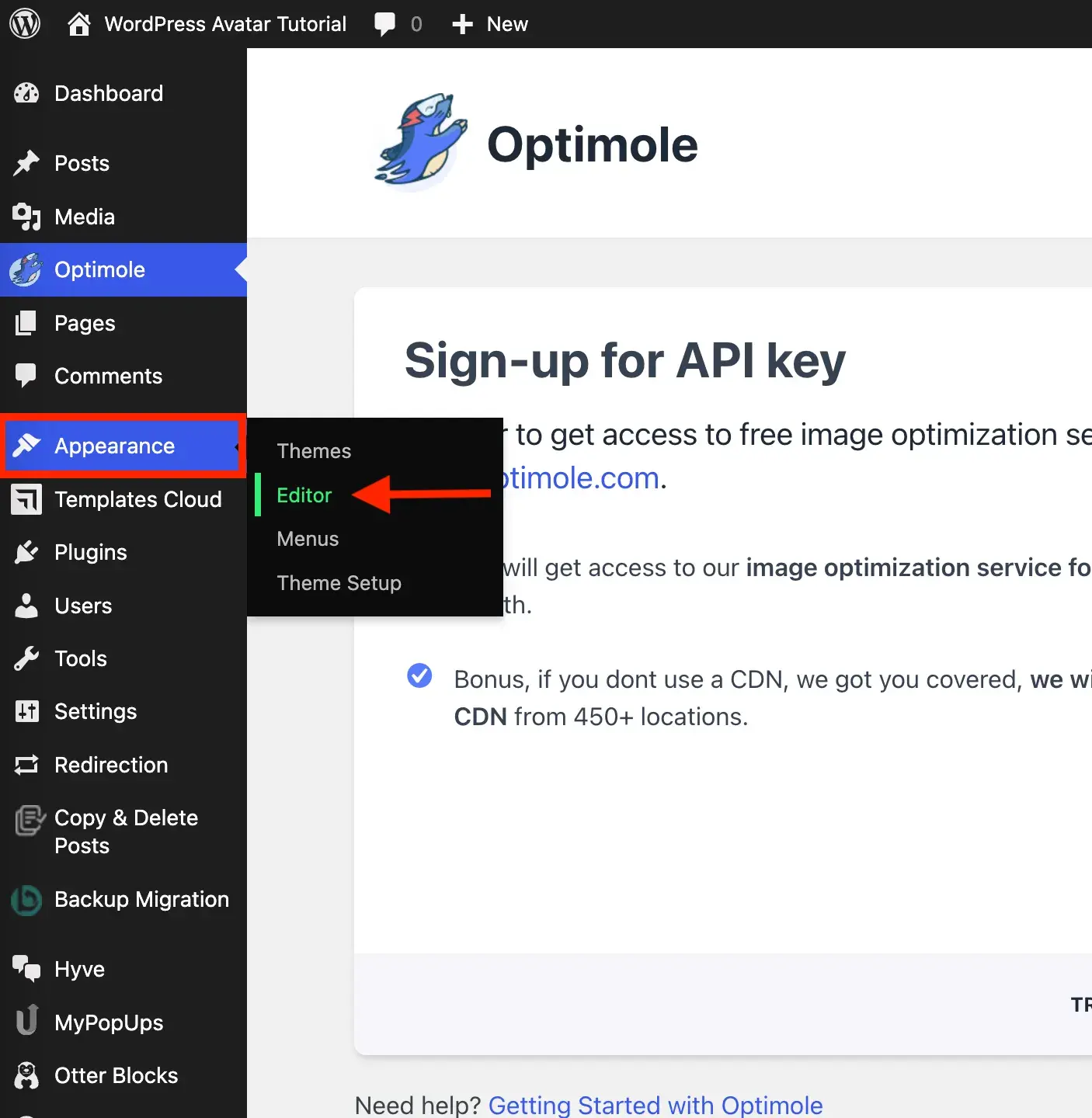 无需 Gravatar 设置 WordPress 头像(以及如何将其添加到文章中) 5 Using a block theme and showing how to access the full site editor from the dashboard
