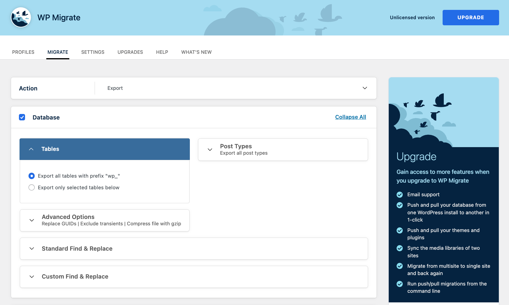 WP Migrate Domain Migration Tables Selected