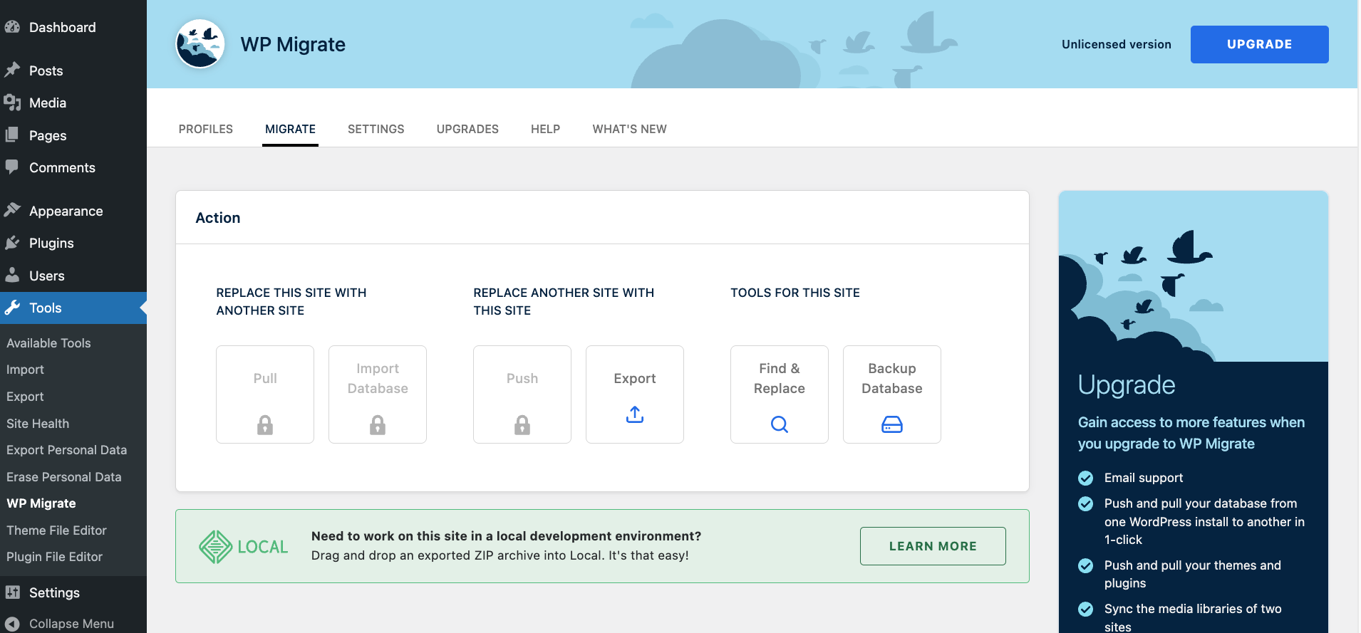 WP Migrate Migrate Tab