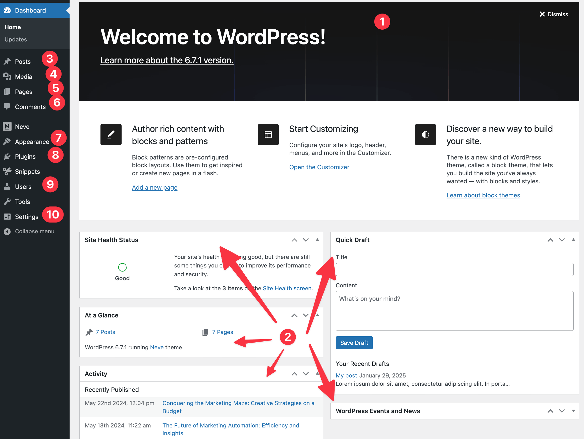 WordPress dashboard