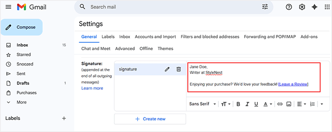 add customer reviews link to email signature