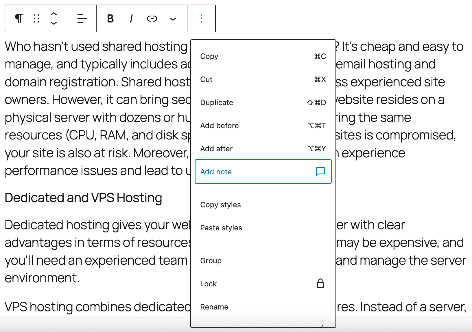 新功能、新区块、新 API:WordPress 6.9 的新变化 25 add note button
