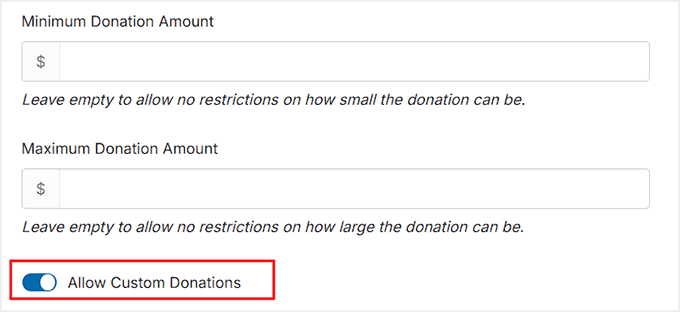 allow custom donations in charitable