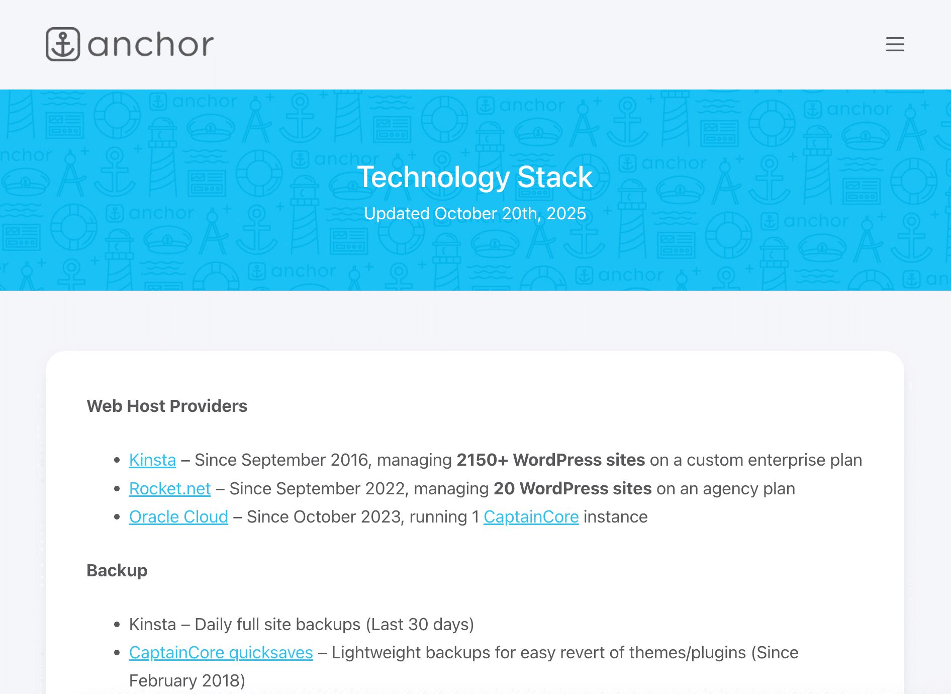 如何转售 Kinsta 托管并提升您代理商的收入 1 anchor hosting tech stack