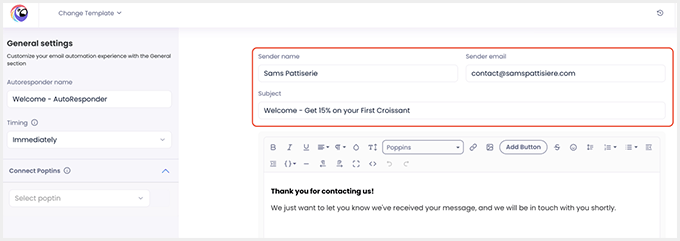 autoresponder feature in poptin