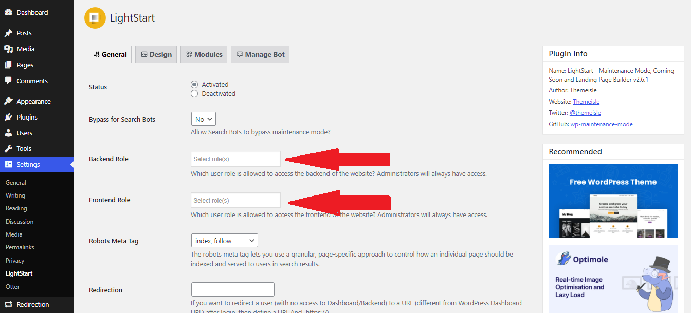 如何通过5个简单步骤启用WordPress维护模式 13 backend role and frontend role fields