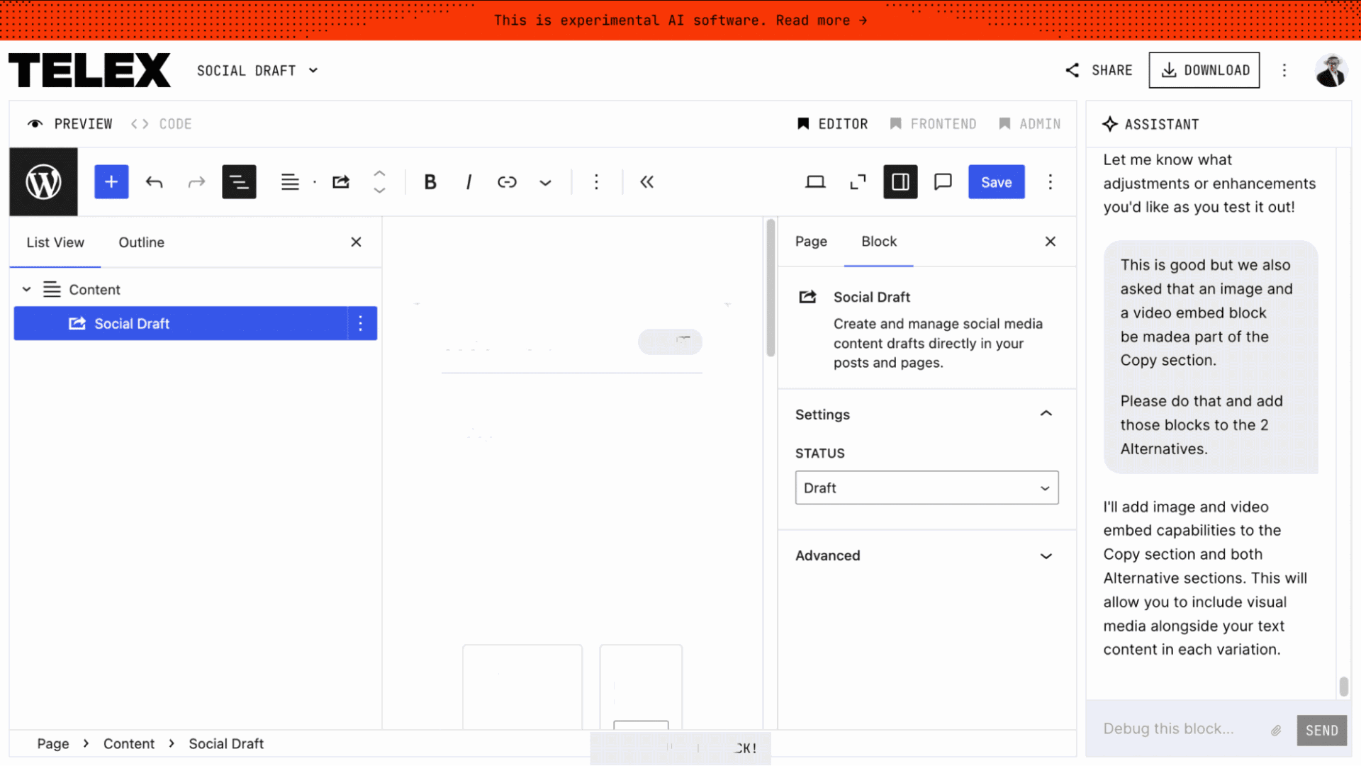 bloc ui missing content area