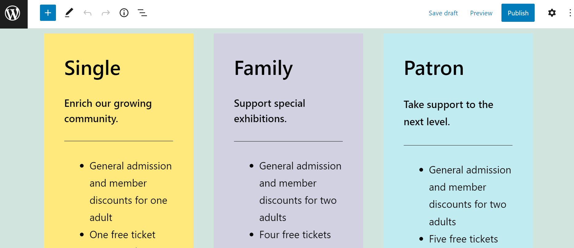 WordPress 区块模式:什么是区块模式以及如何使用它们 4 block pattern pricing