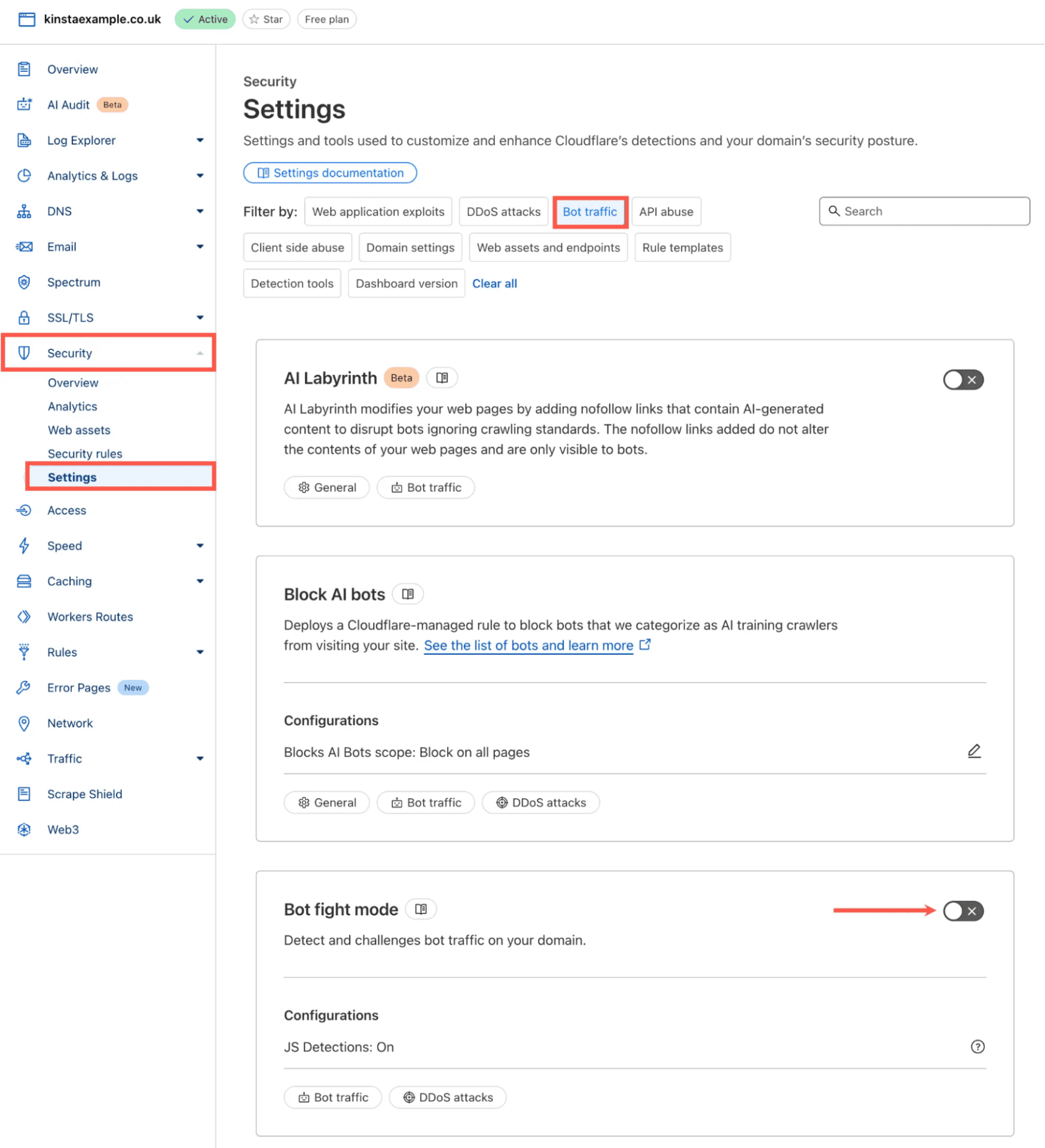 人工智能爬虫解析:AI机器人如何与您的WordPress网站互动 3 bot fight mode cloudflare