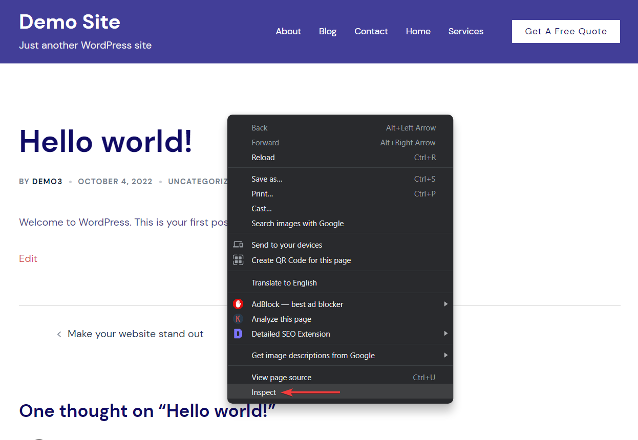 如何隐藏 WordPress 页面标题:4 种简单方法 14 browser inspect option