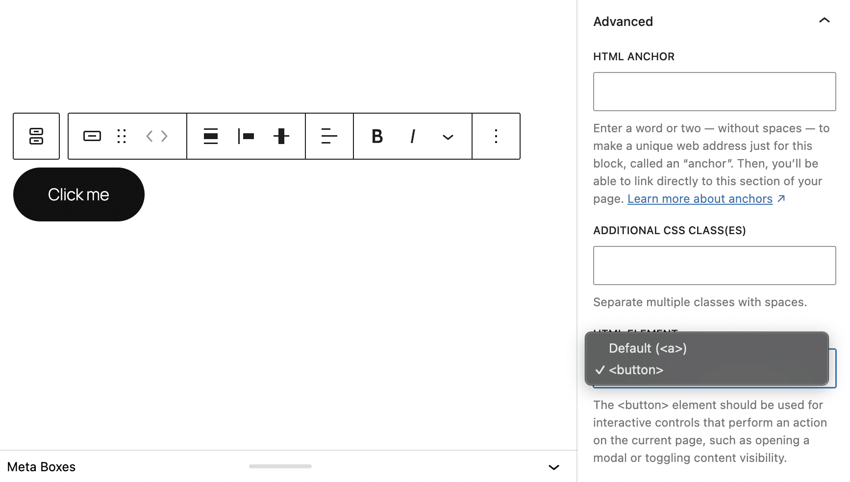 新功能、新区块、新 API:WordPress 6.9 的新变化 11 button block settings