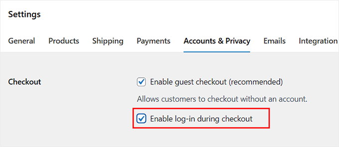 我如何在5分钟内设置WooCommerce访客结账 8 check enable log in during checkout option in woocommerce