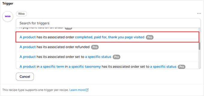 如何在 WordPress 中添加类似 n8n 的自动化功能(更简单、更便宜) 12 choose a woocommerce trigger in uncanny automator