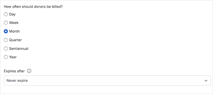 choose billing interval for recurring donations in charitable