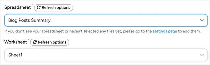 我是如何从零开始在WordPress中实现类似Make.com的自动化(简单方法) 27 choose spreadsheet from dropdown in uncanny automator