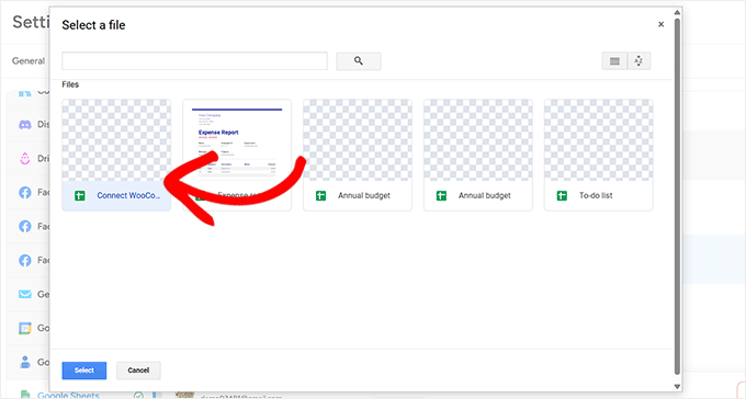 我是如何从零开始在WordPress中实现类似Make.com的自动化(简单方法) 14 choose spreasheet
