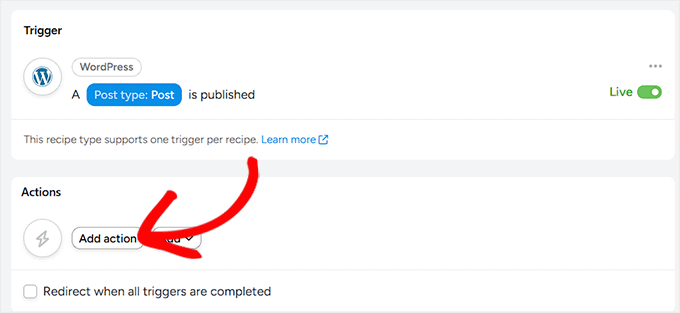 我是如何从零开始在WordPress中实现类似Make.com的自动化(简单方法) 19 click add action in uncanny automator