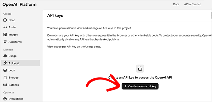 我是如何从零开始在WordPress中实现类似Make.com的自动化(简单方法) 7 click create new secret key on openai website