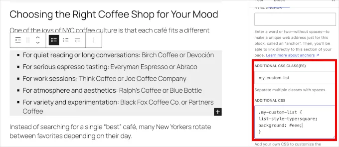 custom css block level