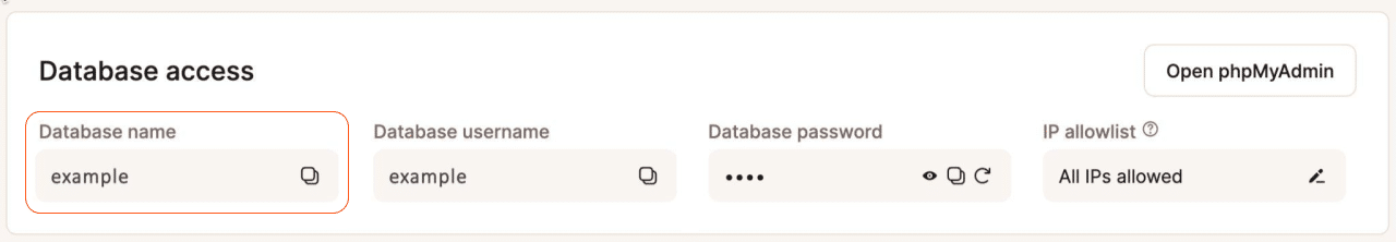 database access details mykinsta