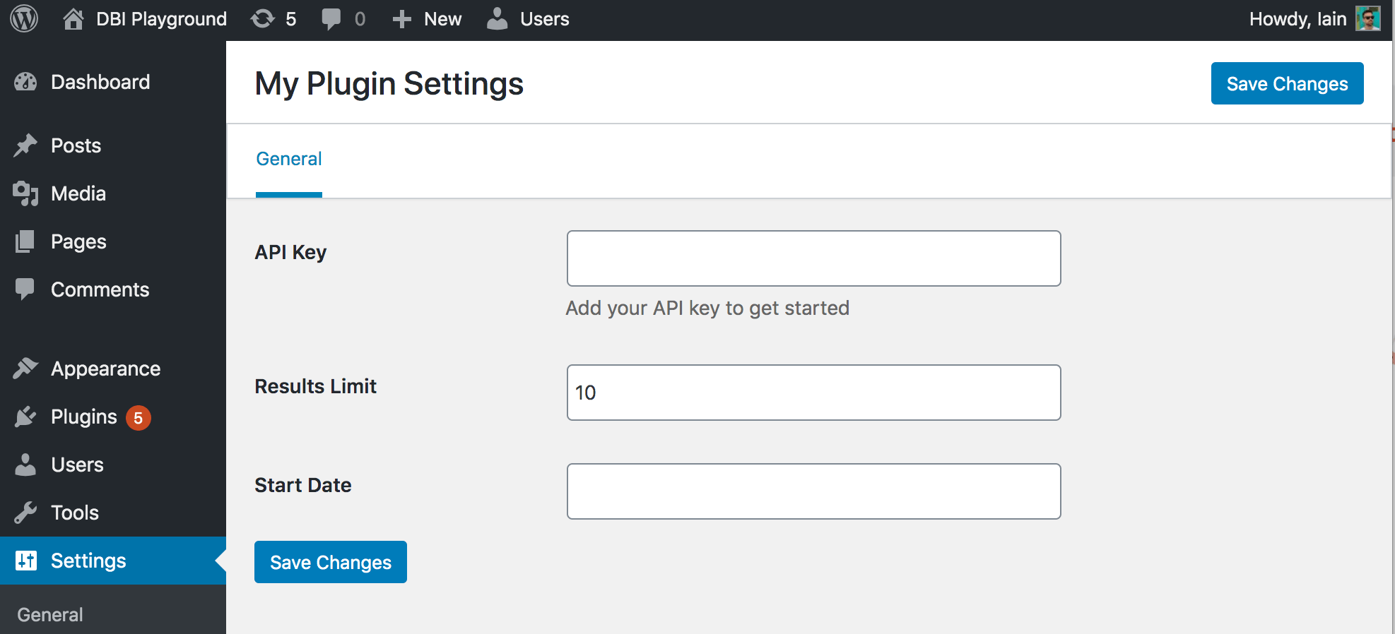 创建 WordPress 插件设置页面的 5 种方法 6 dbi wp optionskit settings page