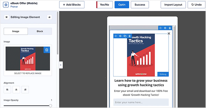 design exit intent popup for mobile in optinmonster