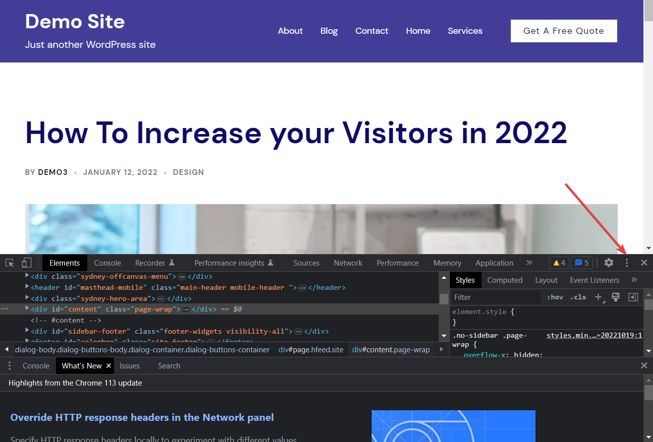 如何隐藏 WordPress 页面标题:4 种简单方法 15 developer console three dot option
