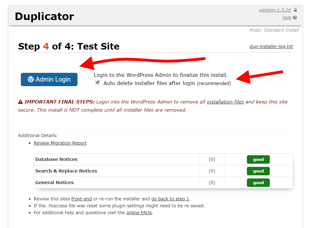 如何将WordPress迁移到新服务器或新主机(6个步骤,无 downtime) 28 duplicator success