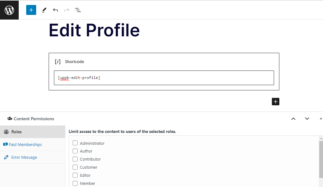 edit profile page