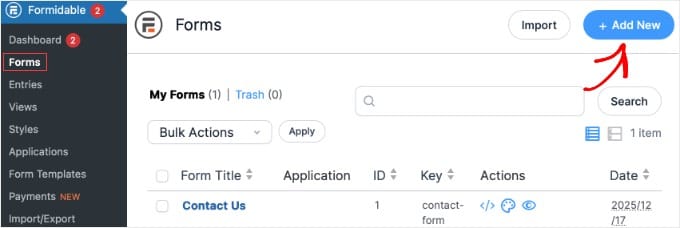 formidable forms add new