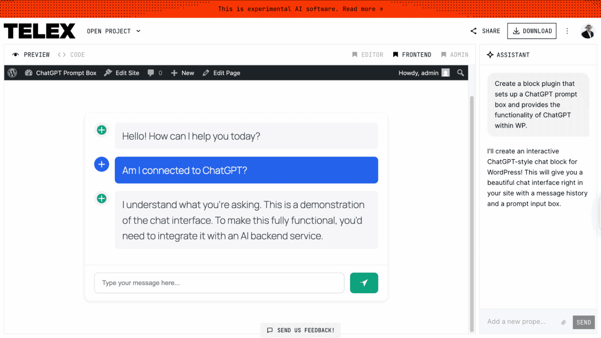 frontend displaying initial prompt response
