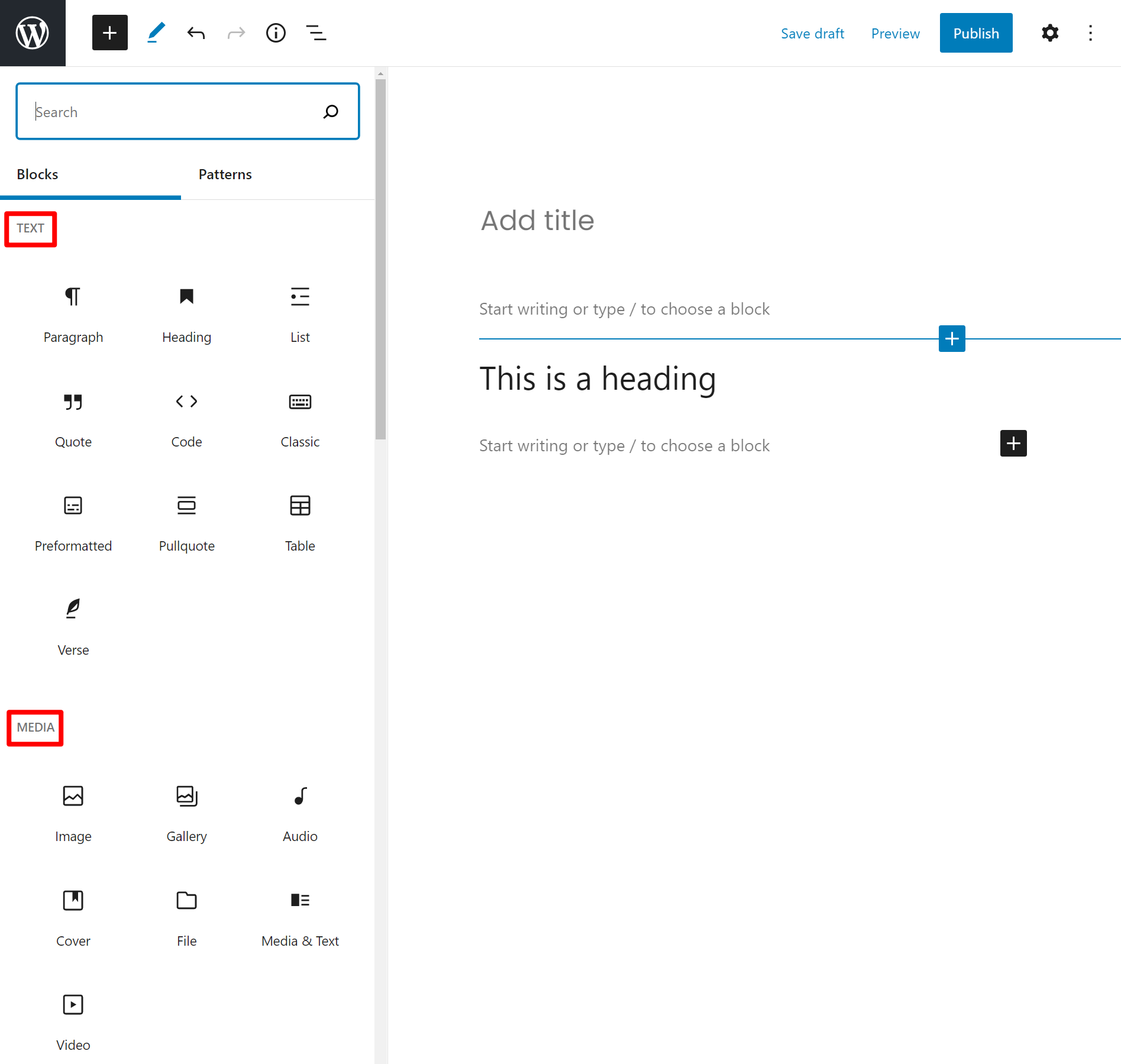 gutenberg block sections