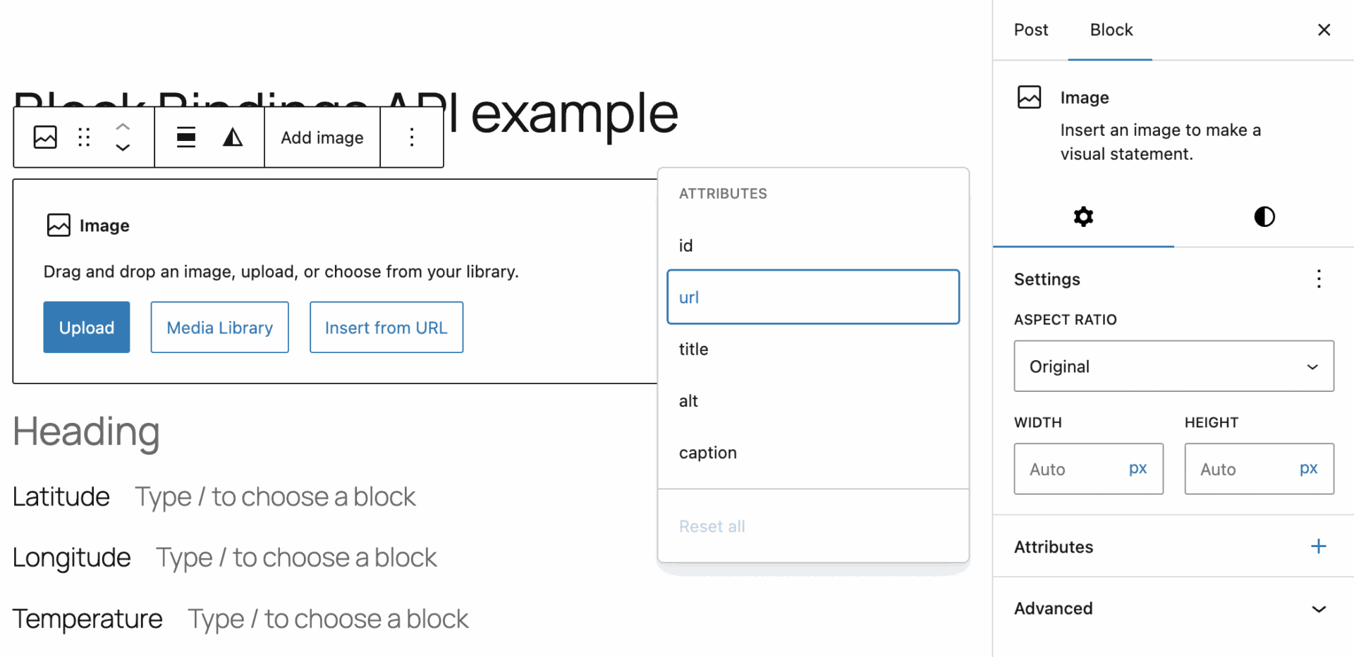 image block attributes block bindings ui
