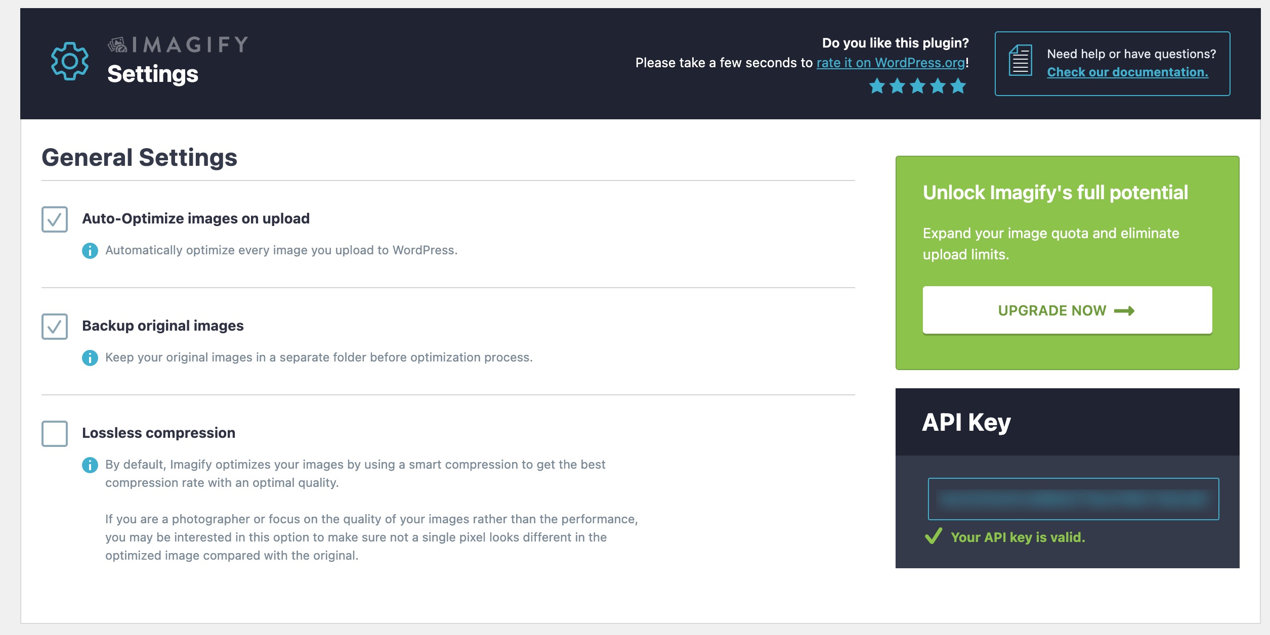 WordPress SEO 2026:助你排名第一的终极指南 28 imagify general settings