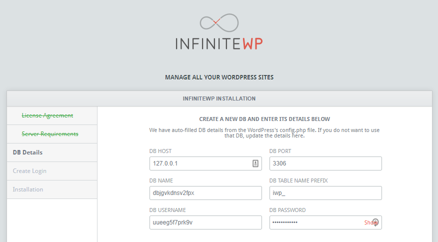infinitewp database