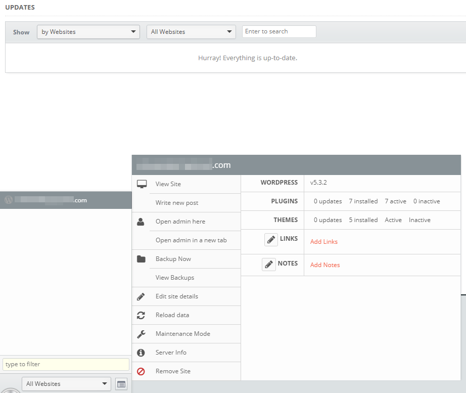 infinitewp manage website