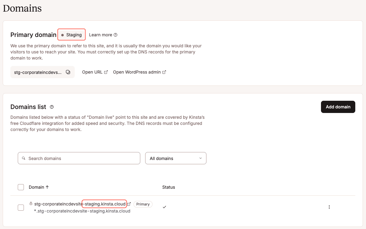 使用 Kinsta 多环境设置实现敏捷交付 4 kinsta domains