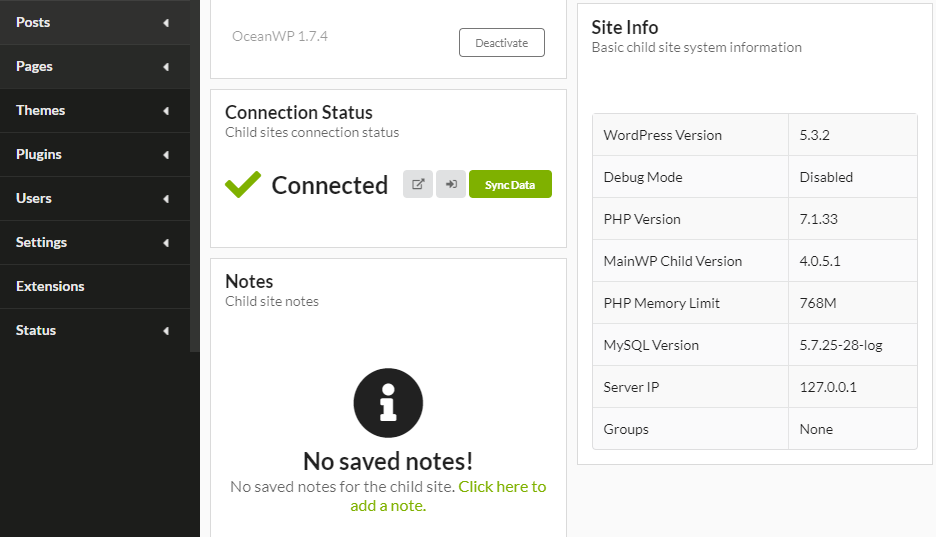 mainwp added website