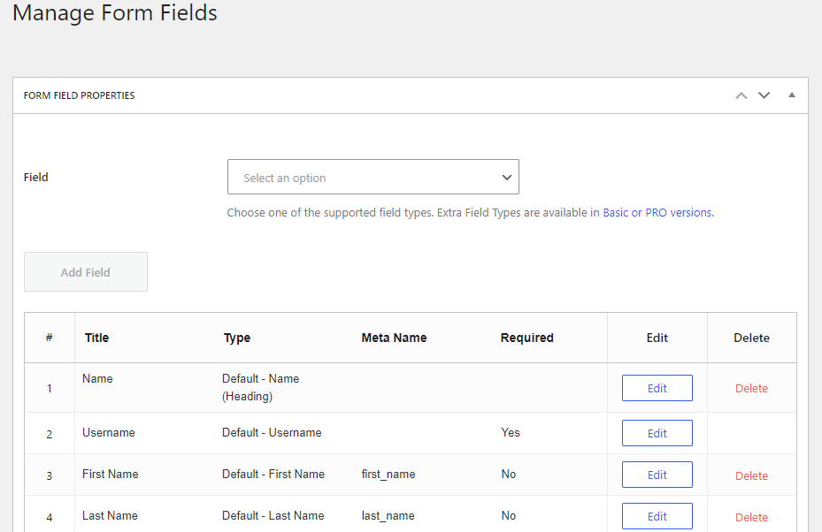 manage form fields