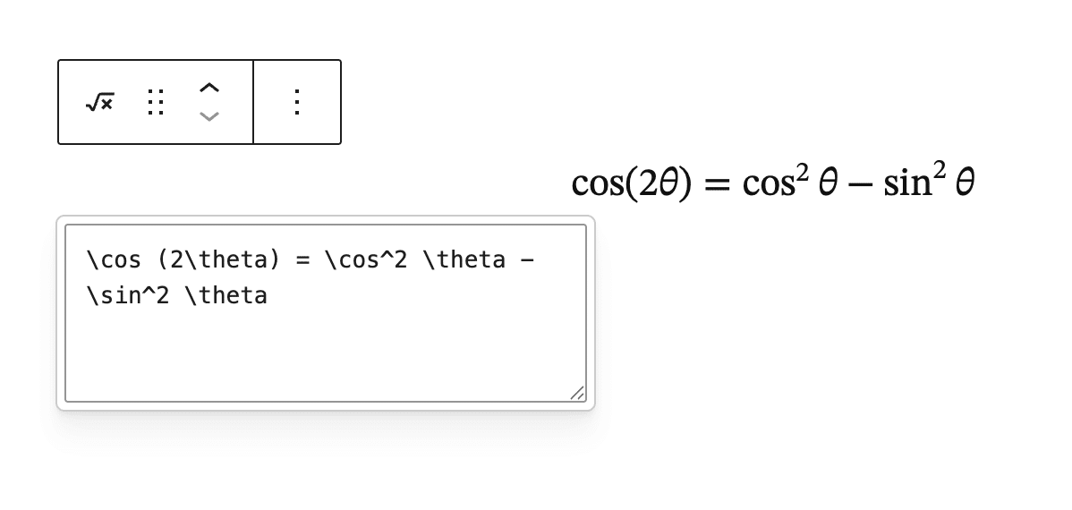 新功能、新区块、新 API:WordPress 6.9 的新变化 9 math block